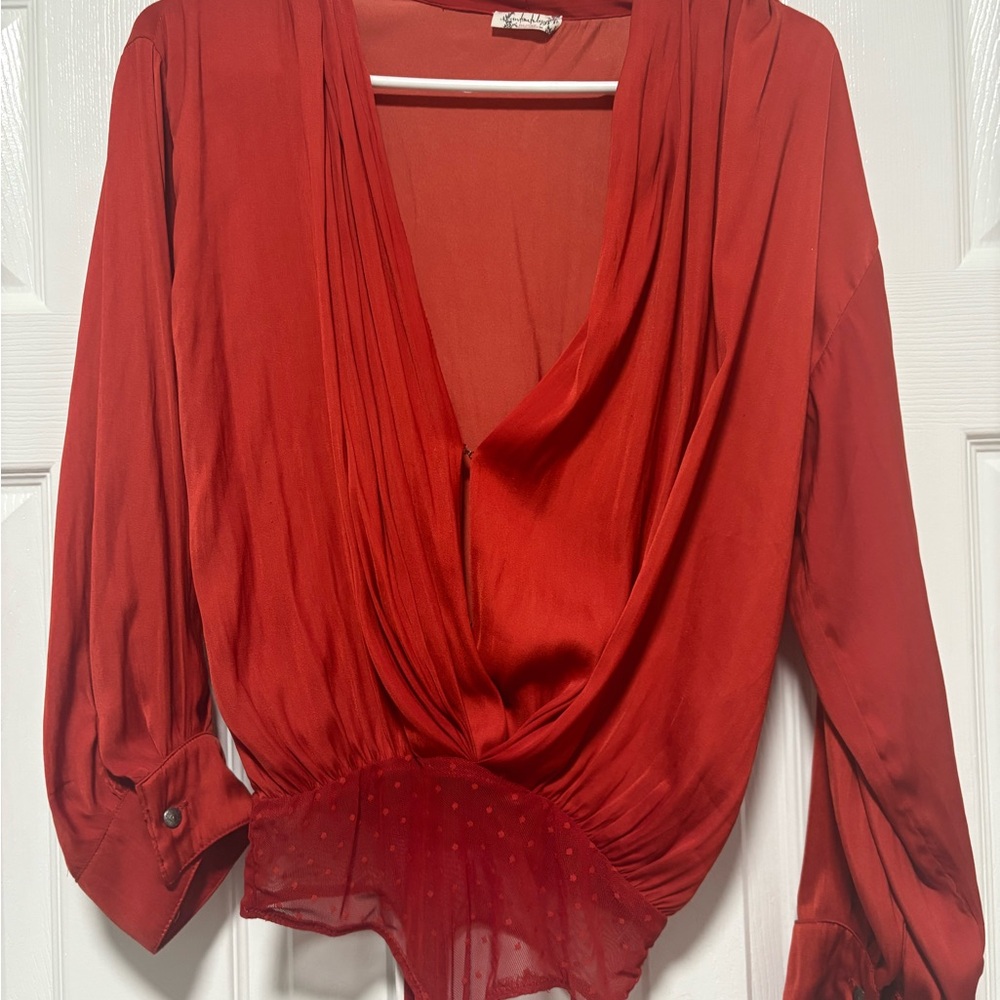 Free People Deep Red Draped Blouse